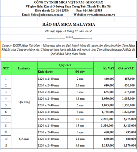 bang gia tam nhua malaysia